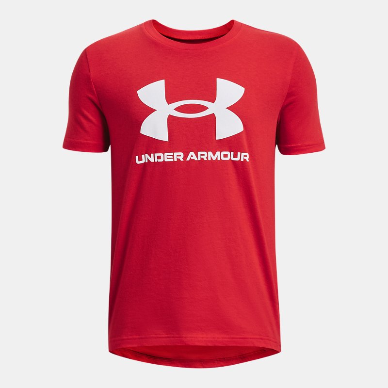 Jungen Under Armour Sportstyle Shirt mit Logo, kurzärmlig Rot / Weiß YXS (122 - 127